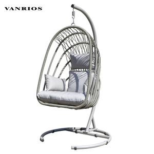 Space Saving Foldable Flat Pack Handwoven Olefin Rope Steel Frame Outdoor Patio Egg Hanging Swing Chair Commercial HB-04