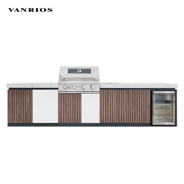 VANRIOS 3.3-Meter Grand All-Aluminum Outdoor Kitchen Island with Pizza Oven KC-07